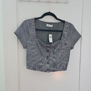 Hollister Black and White Plaid Top Size M